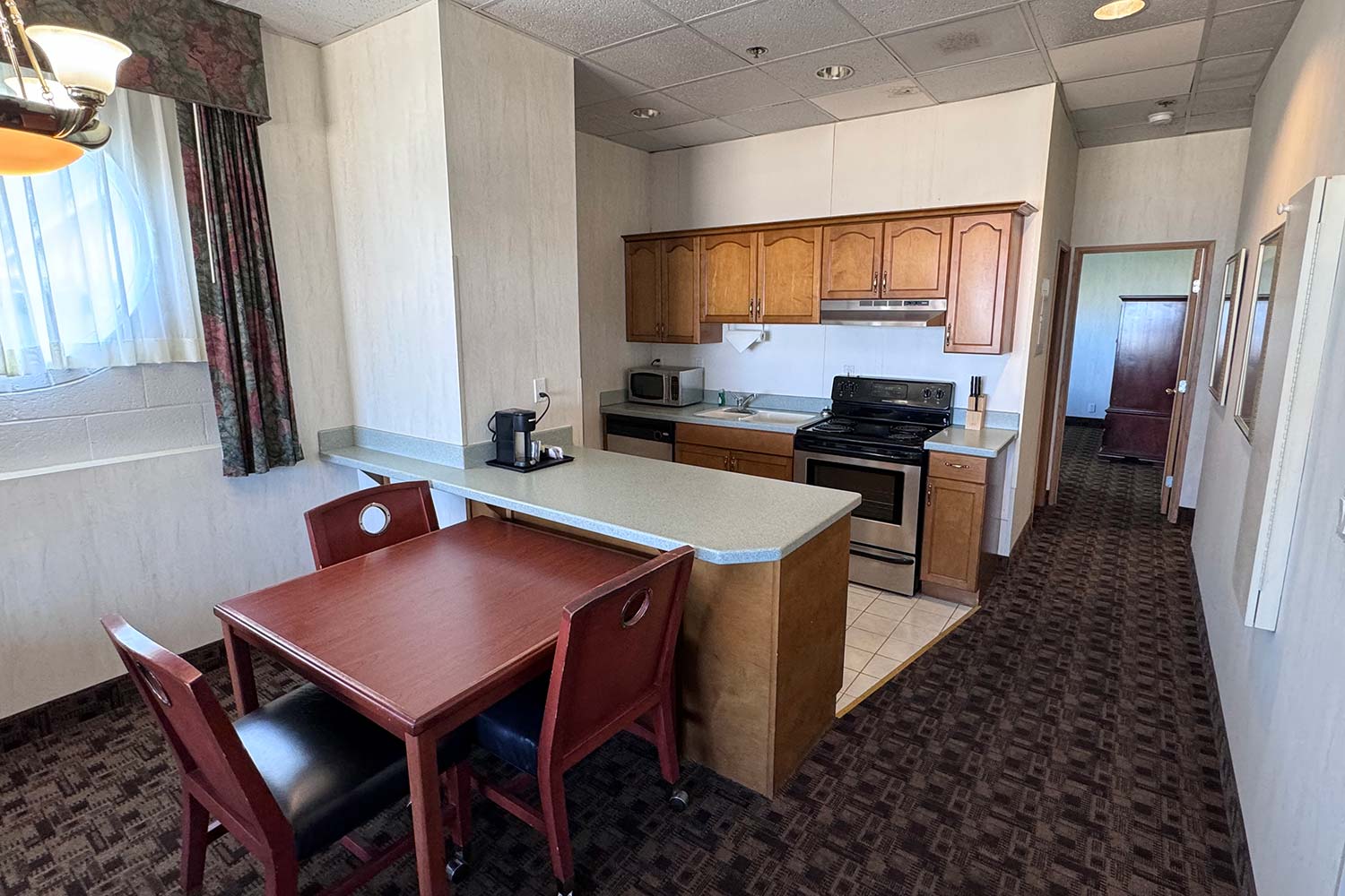 Kitchen area in the one king guest room